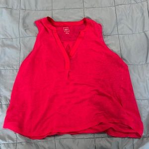 Womens GAP hot pink 100% LINEN sleeveless vneck top size M